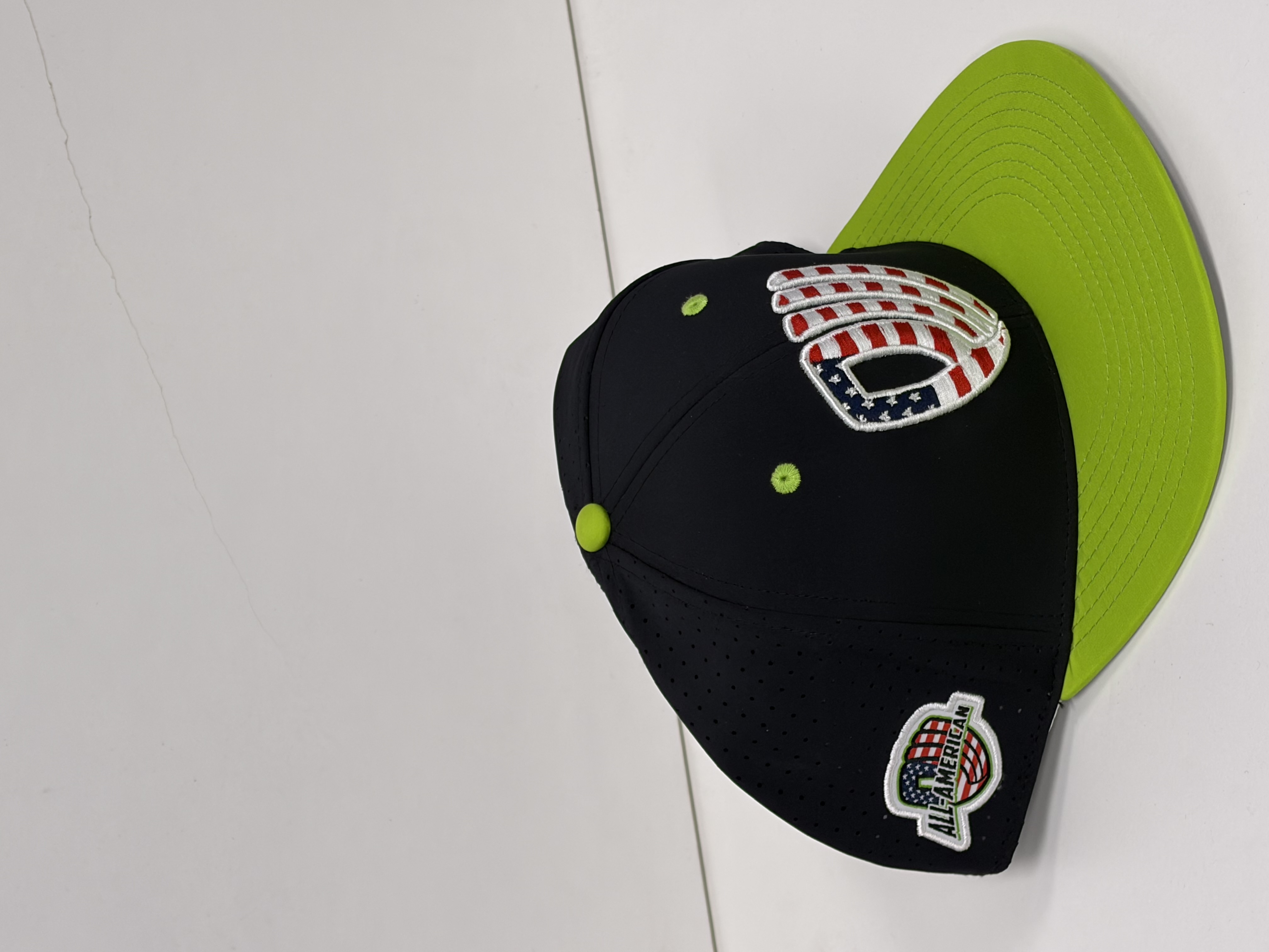 IMG - Black All-American Hat / Lime Green Brim / USA PW Logo