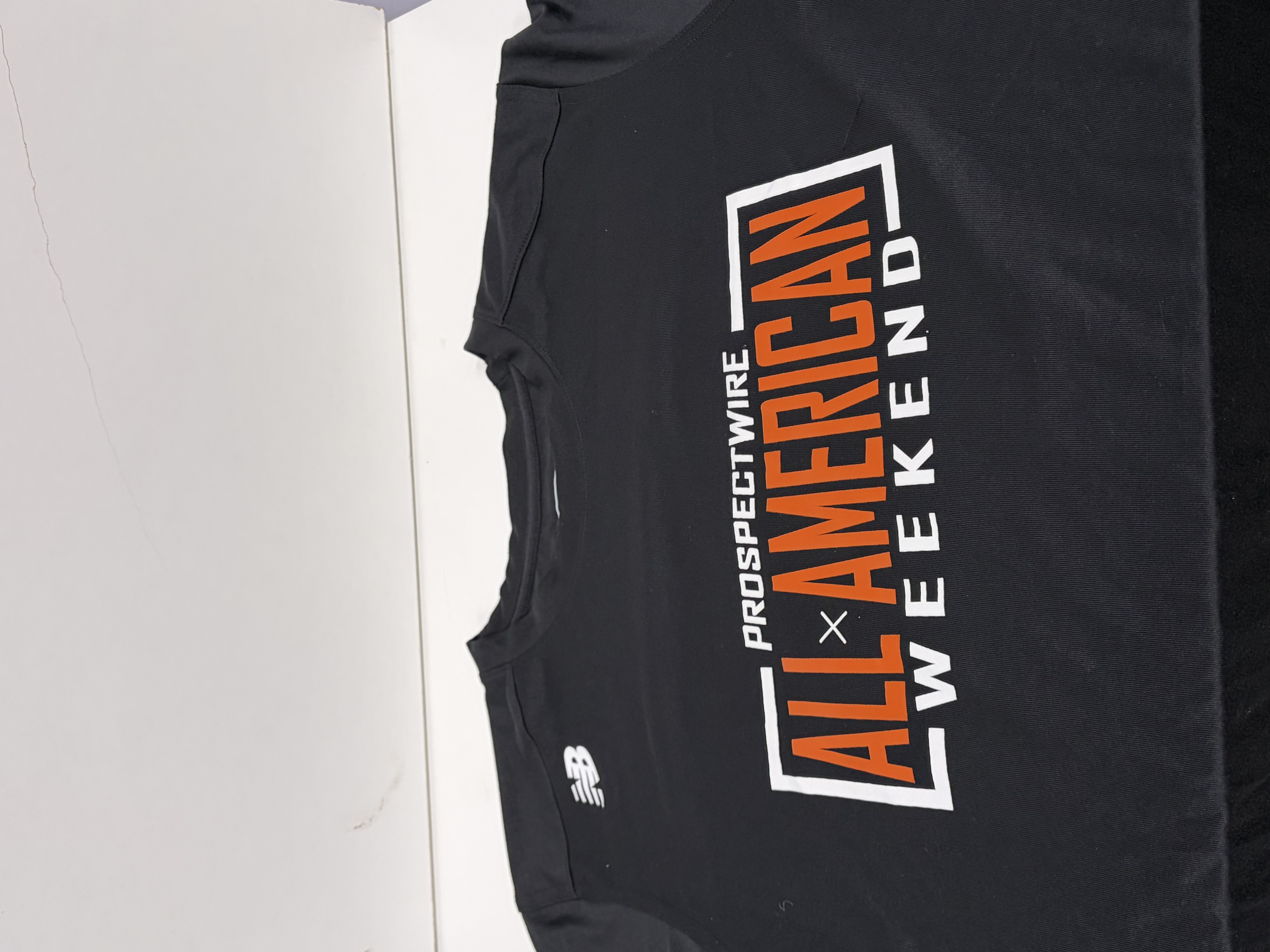 Black SS T-Shirt / White & Burnt Orange PW Script / All-American