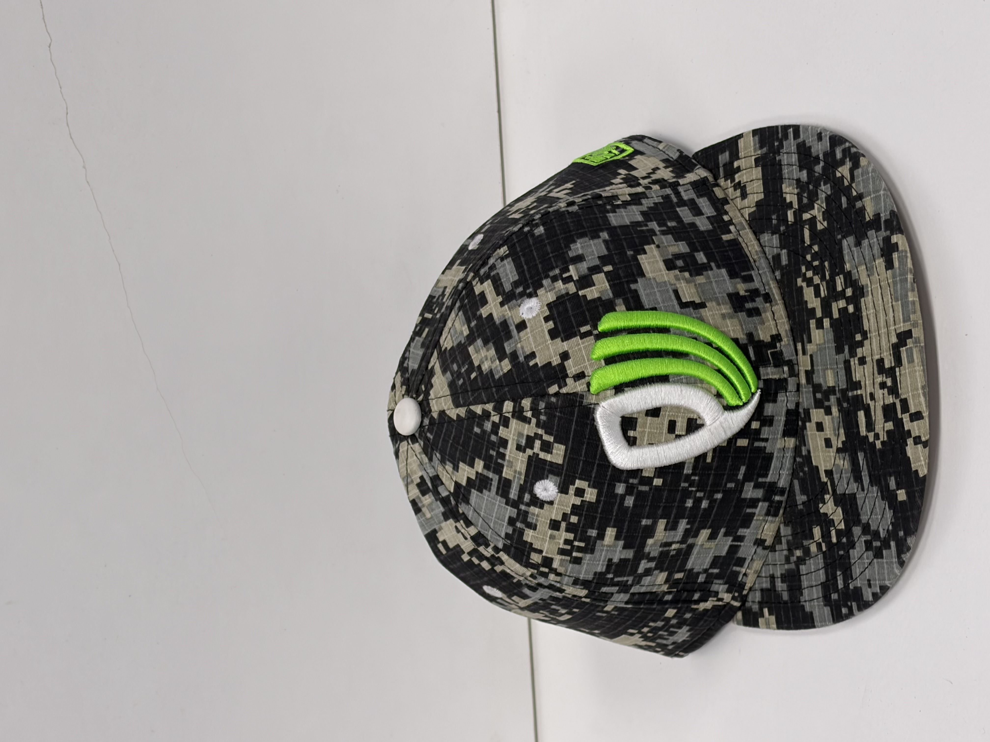 Hat / Camo / Green & White PW Logo / Flat Bill / Fitted