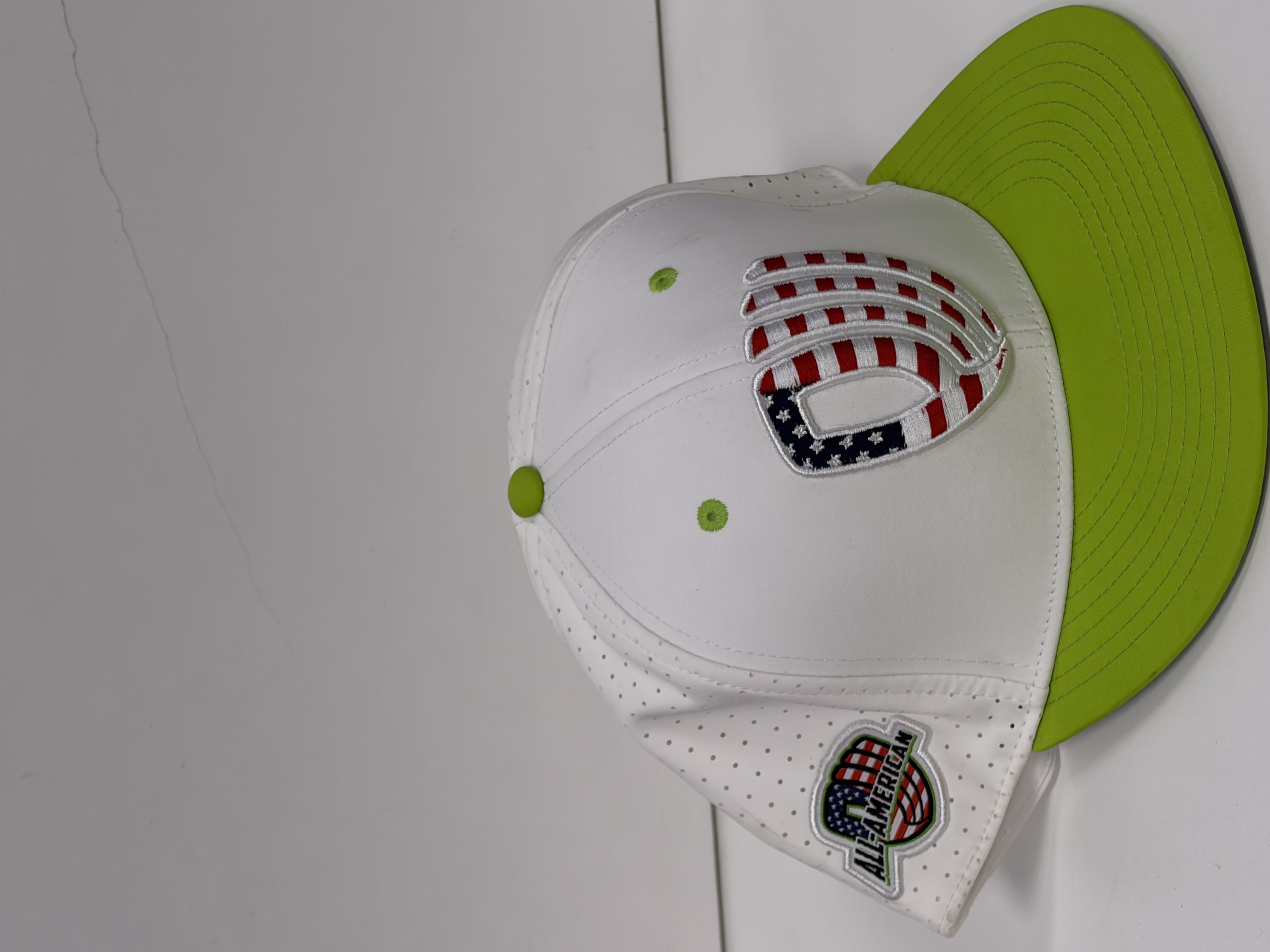 IMG - White All-American Hat / Lime Green Brim / USA PW Logo