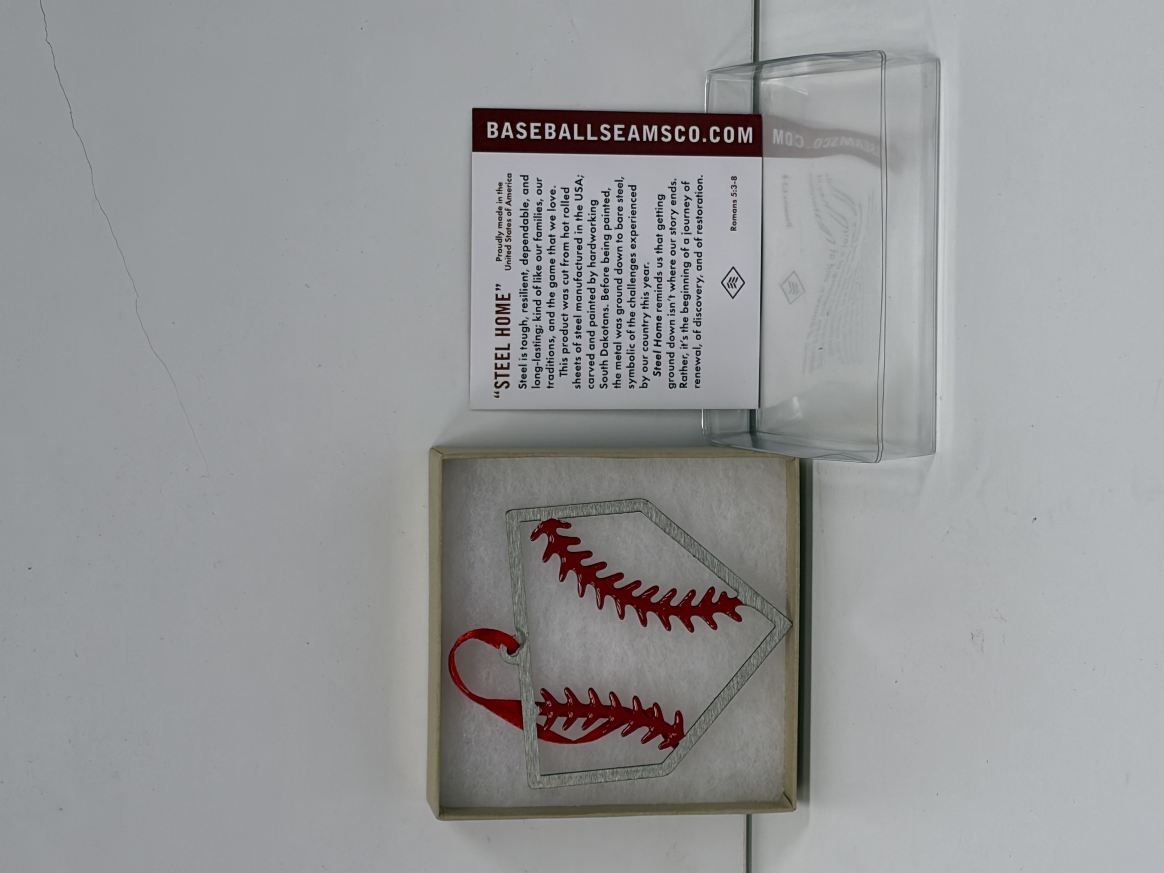 Baseball Seams - Home Plate Christmas Ornament - "Steel Home"