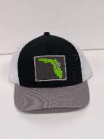 White Trucker Hat / Lime Green FL & Black PW Logo
