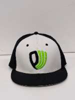 White & Black Hat / Green & Black PW Logo / Flat Bill / Fitted